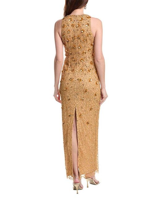 Adrianna Papell Metallic Beaded Halter V Neck Column Dress