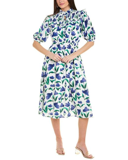 Gracia Blue Flower Print Midi Dress