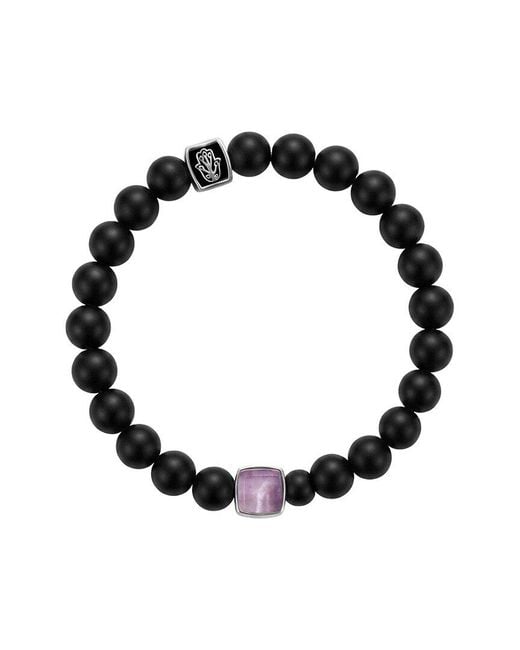 Karma and Luck Black Birthstone Plated Amethyst Stretch Bracelet