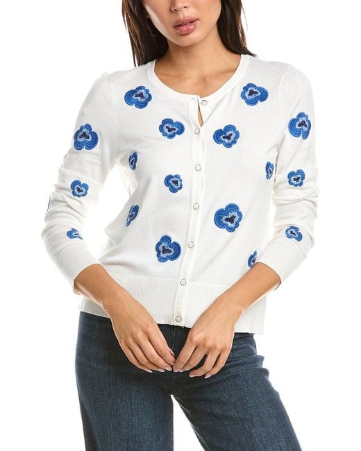 Tahari Blue Spring Pansy Cardigan