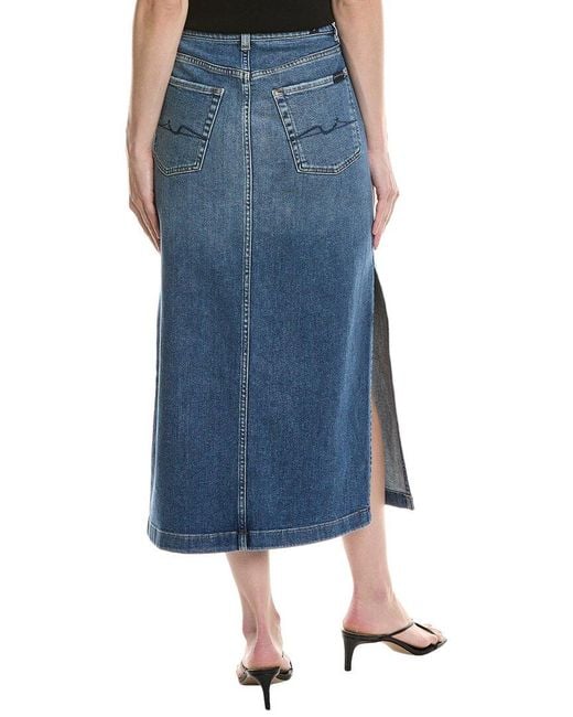 7 For All Mankind Blue Midi Skirt