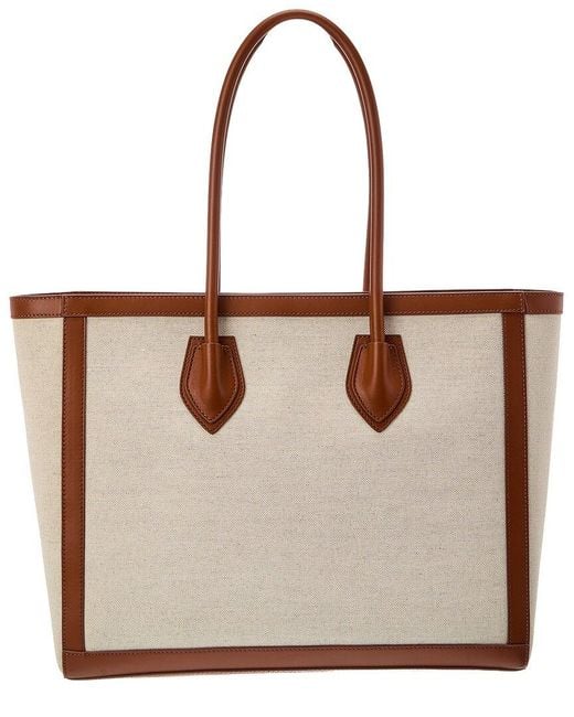 Balmain Brown Logo Medium Leather & Canvas Tote