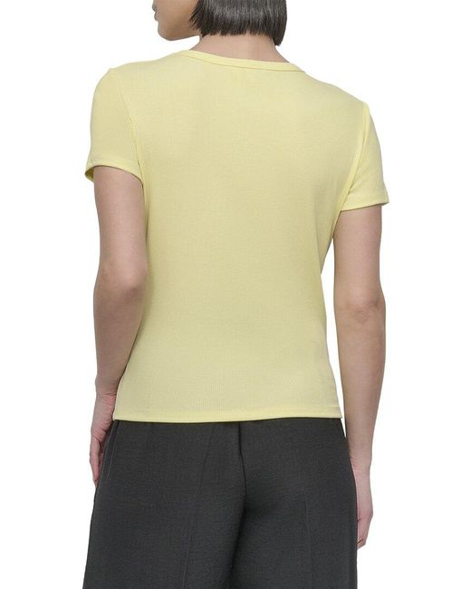 DKNY Yellow Twist Neck Rib Knit Top