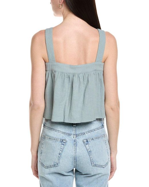 Seraphin Blue Textured Linen-Blend Top