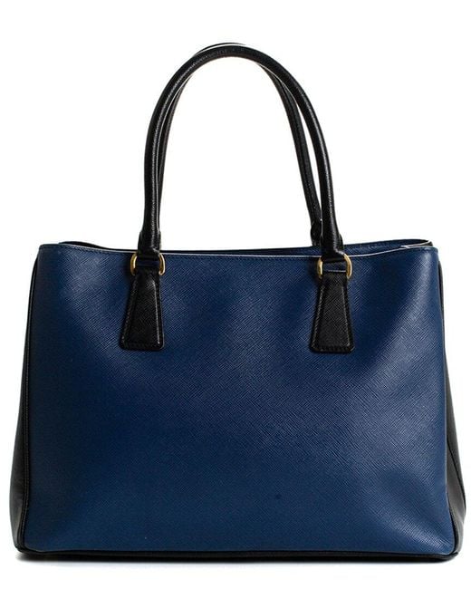 Prada Blue Leather Double Zip Lux Tote (Authentic Pre-Owned)