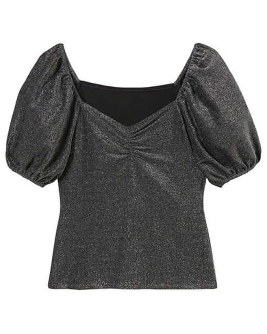 Boden Black Ruched Sparkle Jersey Top