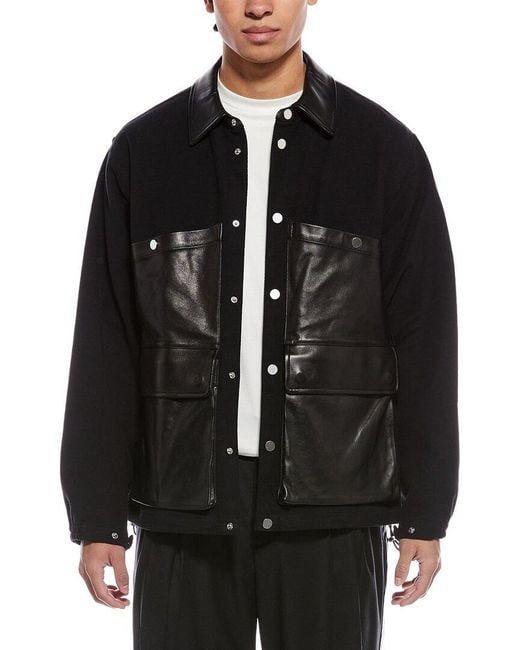 Helmut Lang Black Leather-Trim Hunting Coat for men