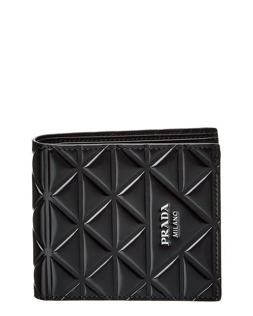 Prada Black Logo Leather Bifold Wallet for men
