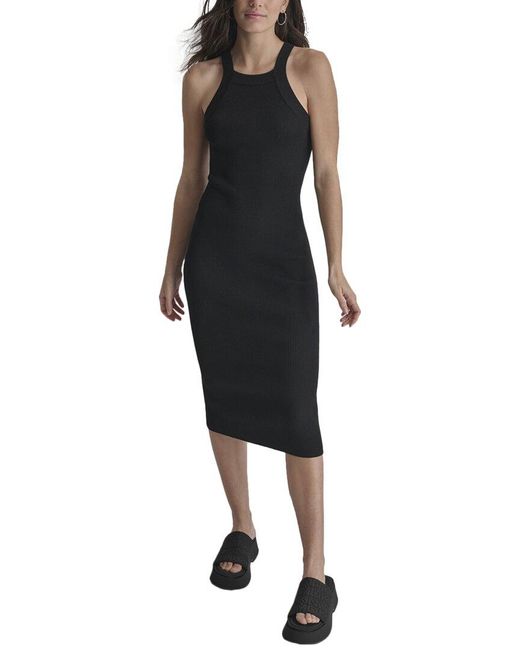 DKNY Black Square Neck Rib Midi Dress