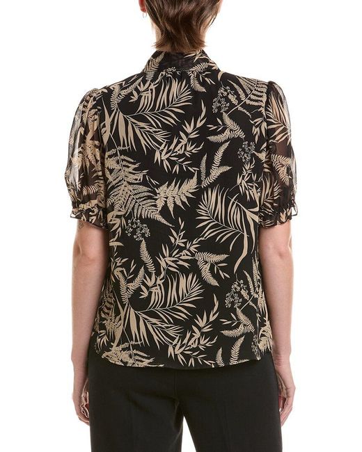 Jones New York Brown Tie Neck Puff Sleeve Blouse