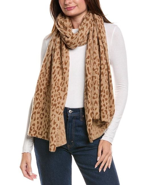 Amicale Cashmere Natural Printed Cheetah Knit Cashmere Wrap