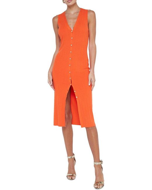L'Agence Orange Domino Button Wool-Blend Dress