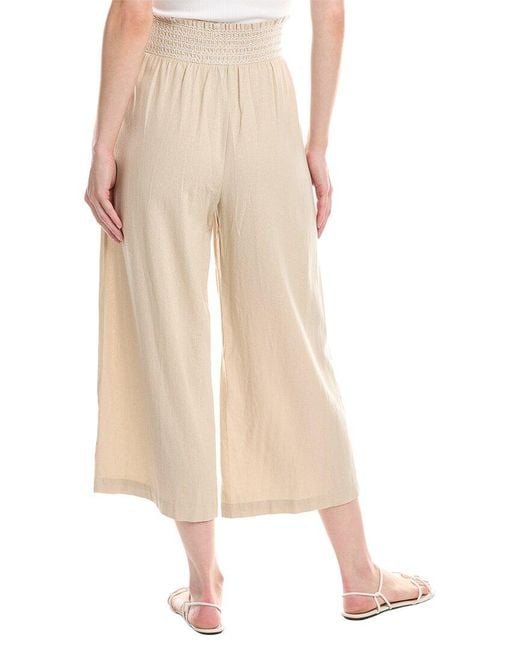 NVLT Natural Smocked Waist Linen-Blend Cropped Pant