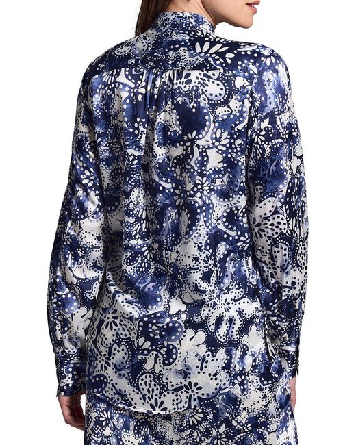 NIC+ZOE Blue Twilight Blooms Stretch Silk-Blend Shirt
