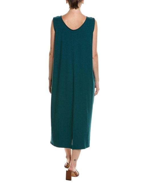 Eileen Fisher Green V-Neck Flare Oval Dress