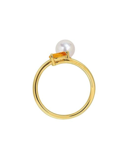 Rina Limor Metallic Plated 0.45 Ct. Tw. Gemstone & 6-6.5Mm Pearl Ring