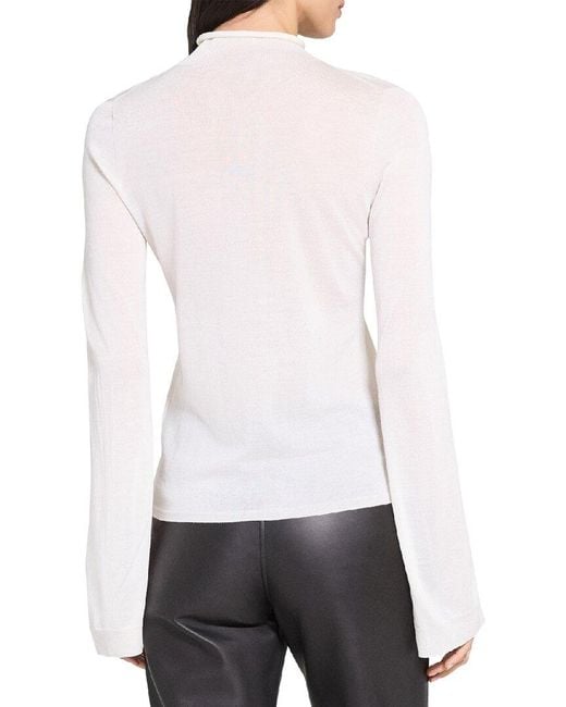 Theory White Slit Sleeve Turtleneck Wool-Blend Sweater
