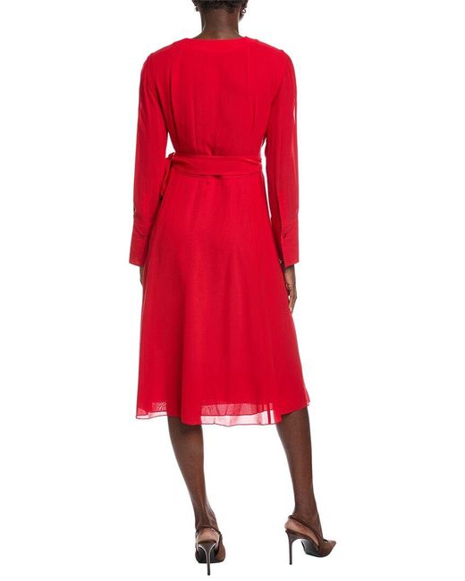 Akris Red Silk Midi Wrap Dress