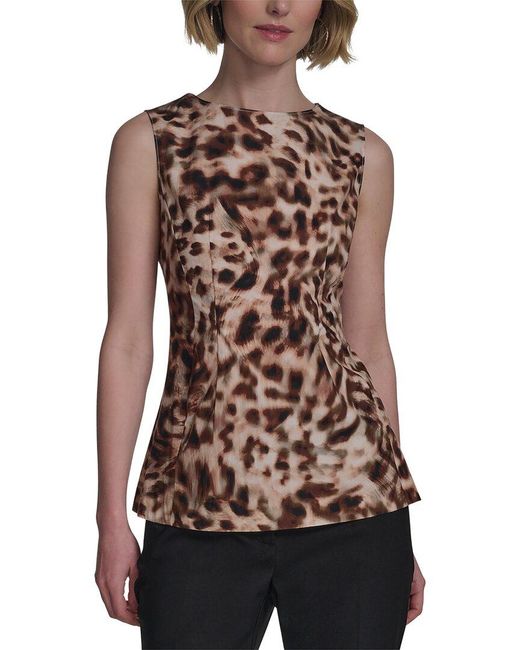 Halston Heritage Brown Sleeveless Leopard Print Top