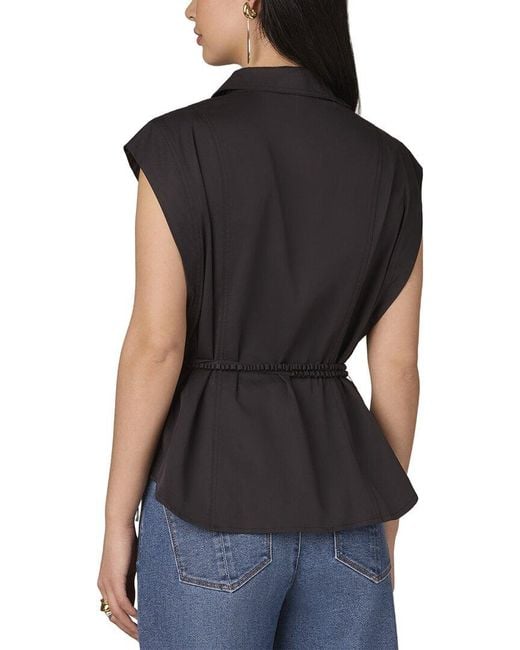 Wit & Wisdom Black Extended Shoulder Cap Sleeve Collared Shirt