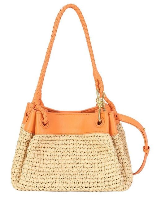 Tiffany & Fred Paris Orange Leather & Raffia Drawstring Shoulder Bag