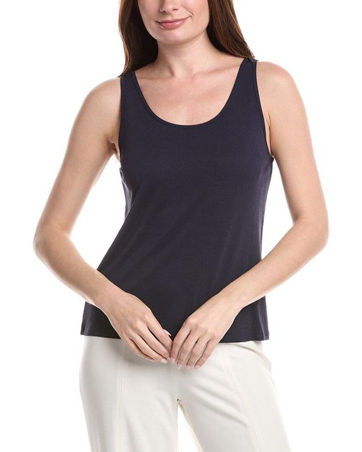 Eileen Fisher Blue Silk Scoop Neck Slim Tank