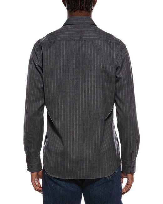 Eterna Gray Fine Wool Chalk Stripe Modern Fit Shirt for men