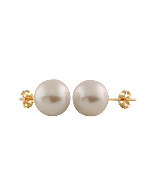 Splendid White 14k Yellow Gold & Pearl Stud Earrings