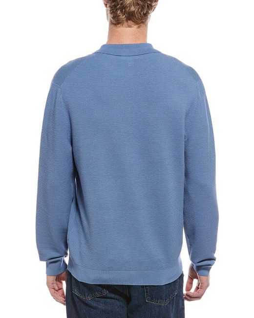 Magaschoni Blue Novelty Knit Polo Sweater for men