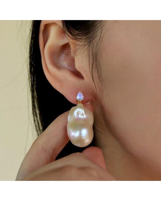 Kai Fine Jewelry White 14K 0.70 Ct. Tw. Moonstone & 16-17Mm Pearl Drop Earrings
