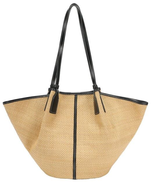 Tiffany & Fred Paris Natural Woven Straw & Leather Oversized Tote