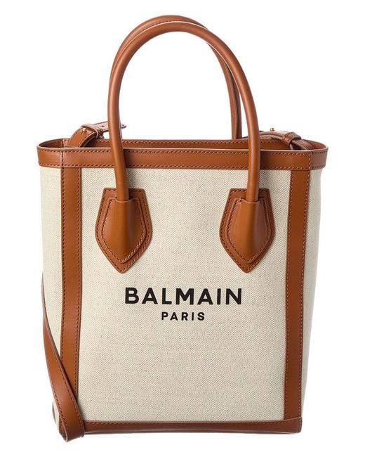 Balmain Brown Logo Canvas & Leather Tote