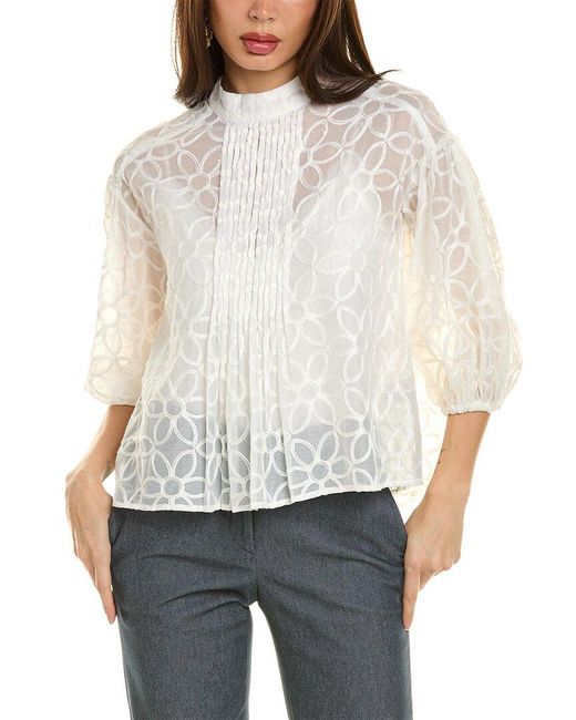 Gracia White Embroidered Floral Pattern Shirt