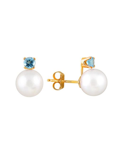 Splendid Metallic 14k 0.10 Ct. Tw. Swiss Blue Topaz & 7-7.5mm Freshwater Pearl Earrings