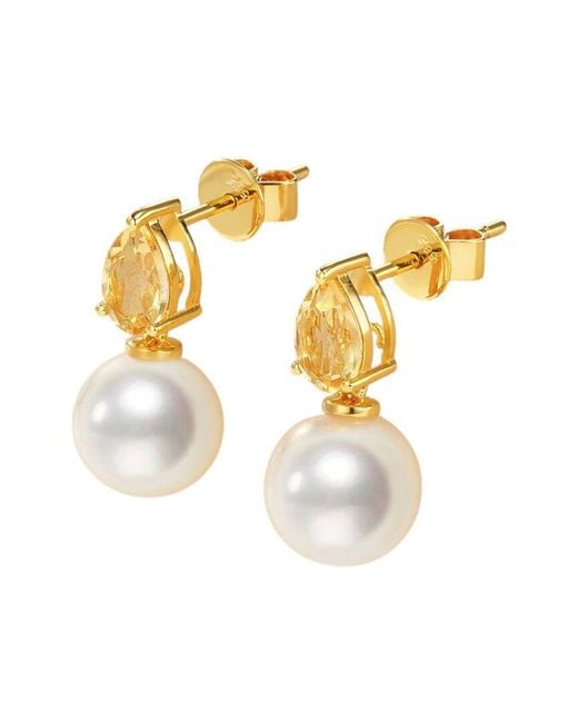 Kai Fine Jewelry Metallic 14K 0.70 Ct. Tw. Citrine & 8-9Mm Pearl Drop Earrings