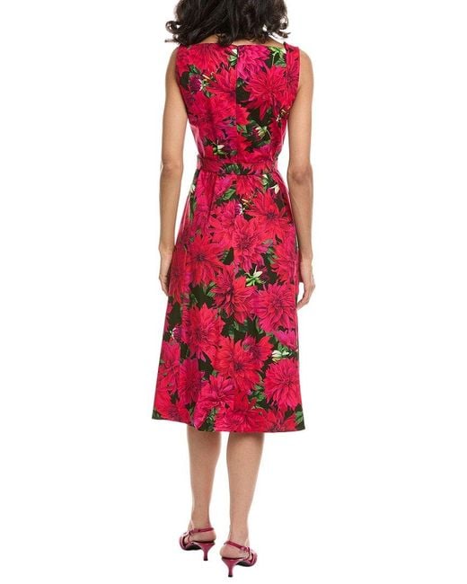 Oscar de la Renta Red Dahlia Poplin Shirtdress
