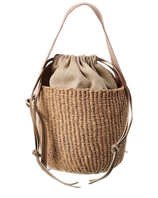 Chloé Natural Woody Small Paper & Leather Bucket Bag