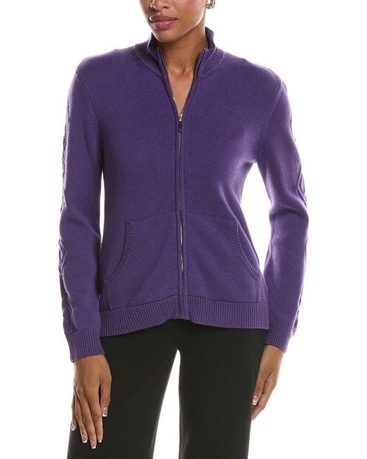St. John Purple Cable Zip Cashmere-Blend Jacket