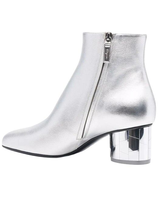 Ferragamo White Mirrored Leather Heel Bootie