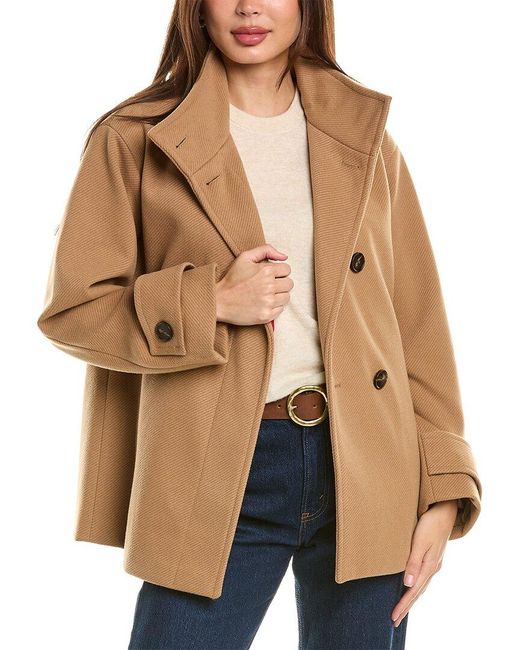 Ellen Tracy Brown Bold Twill A-Line Peacoat