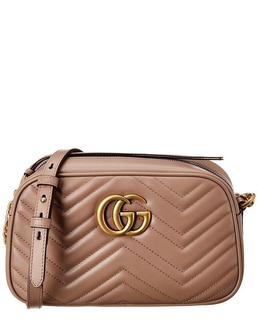 Gucci Brown GG Marmont Small Matelasse Leather Crossbody Camera Bag
