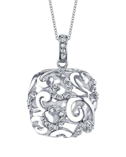 Genevive Jewelry White Silver Cz Pendant