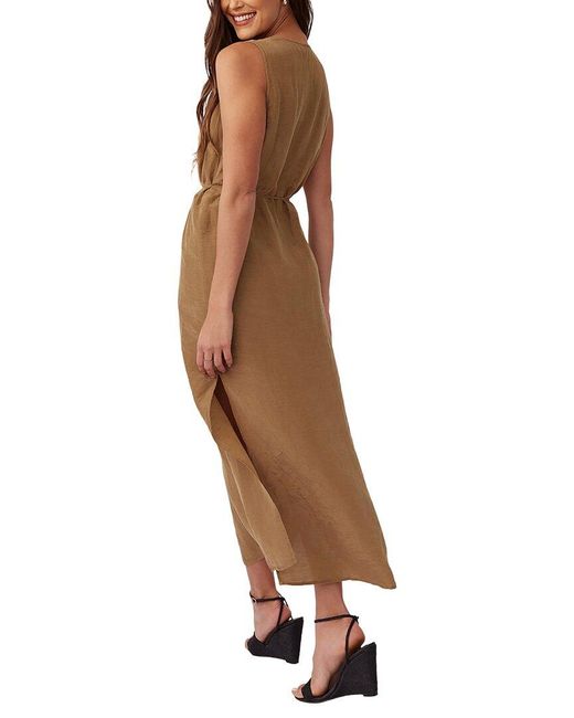 Bella Dahl Brown Sleeveless Belted Linen-Blend Maxi Dress