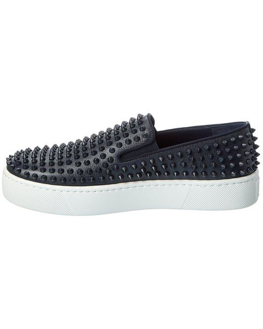 Christian Louboutin Blue Leather Slip-On Sneaker for men