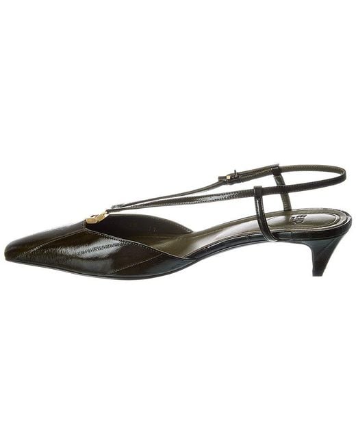 Fendi Metallic Ffold Leather Slingback Pump