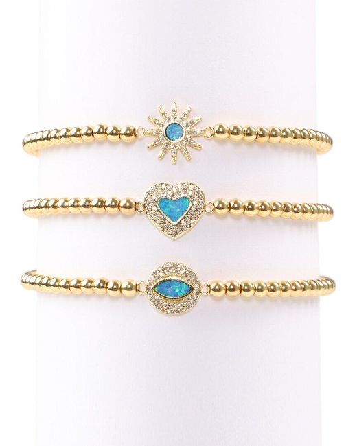 Eye Candy LA White Luxe Titanium Cz Beaded Stretch Bracelet Set