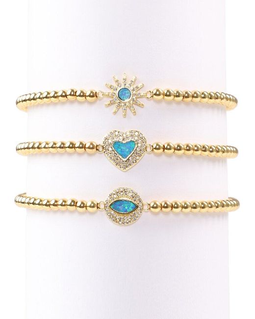 Eye Candy LA White Luxe Titanium Cz Beaded Stretch Bracelet Set
