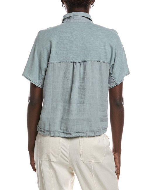 XCVI Blue Inola Linen-Blend Top