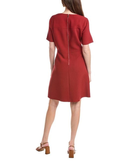 Lafayette 148 New York Red Short Sleeve Wool & Silk-Blend Dress