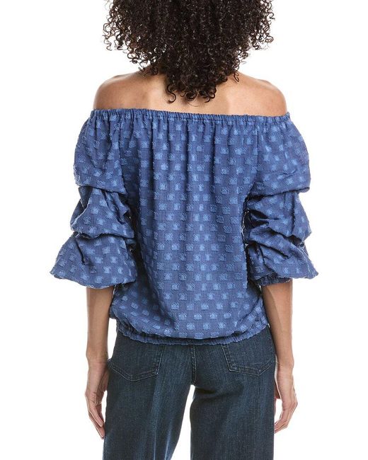 Vince Camuto Blue Off The Shoulder Bubble Sleeve Top